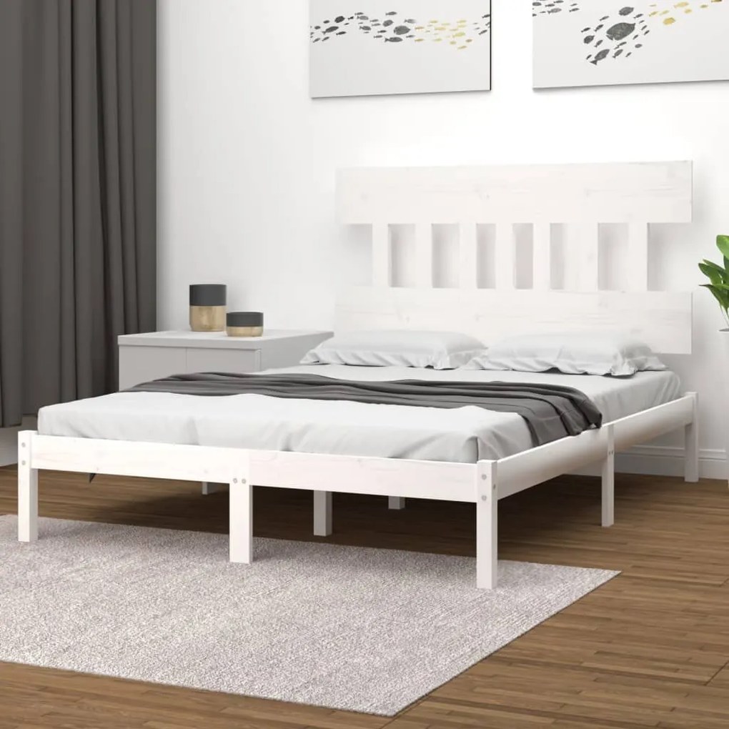 3104714 vidaXL Estrutura de cama casal 135x190 cm madeira maciça branco