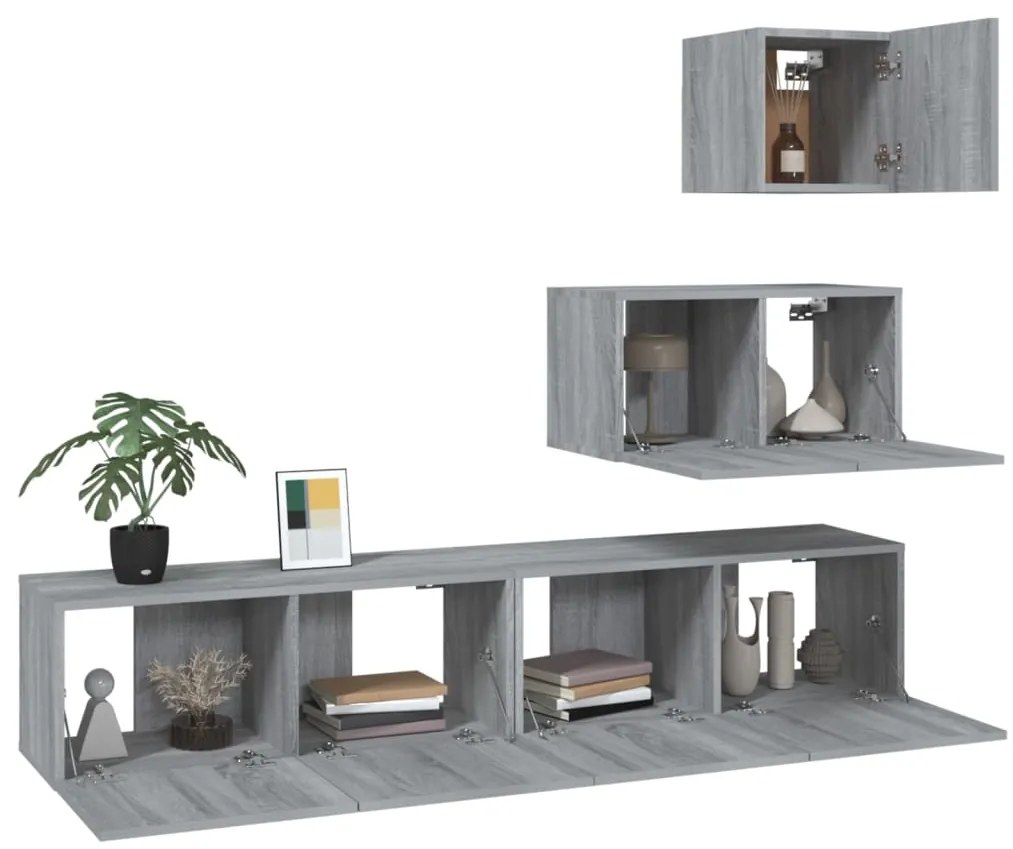 Conjunto móveis de TV 4 pcs madeira processada sonoma cinza