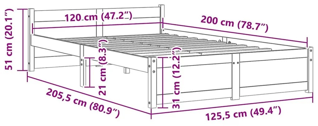 Estrutura de cama 120x200 cm madeira maciça branco