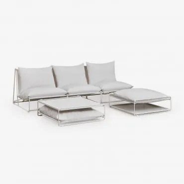 Conjunto De Jardim Amaro Com Sofá Modular De 3 Peças, Mesa Lateral E Pufe Conversível Gardénia Branco - Sklum