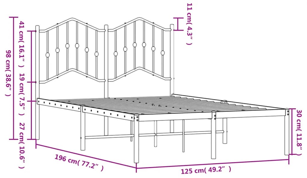 Estrutura de cama com cabeceira 120x190 cm metal preto