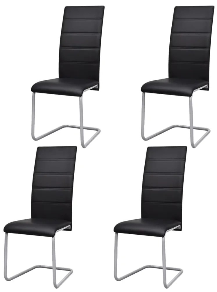vidaXL Cadeiras de jantar cantilever 4 pcs couro artificial preto