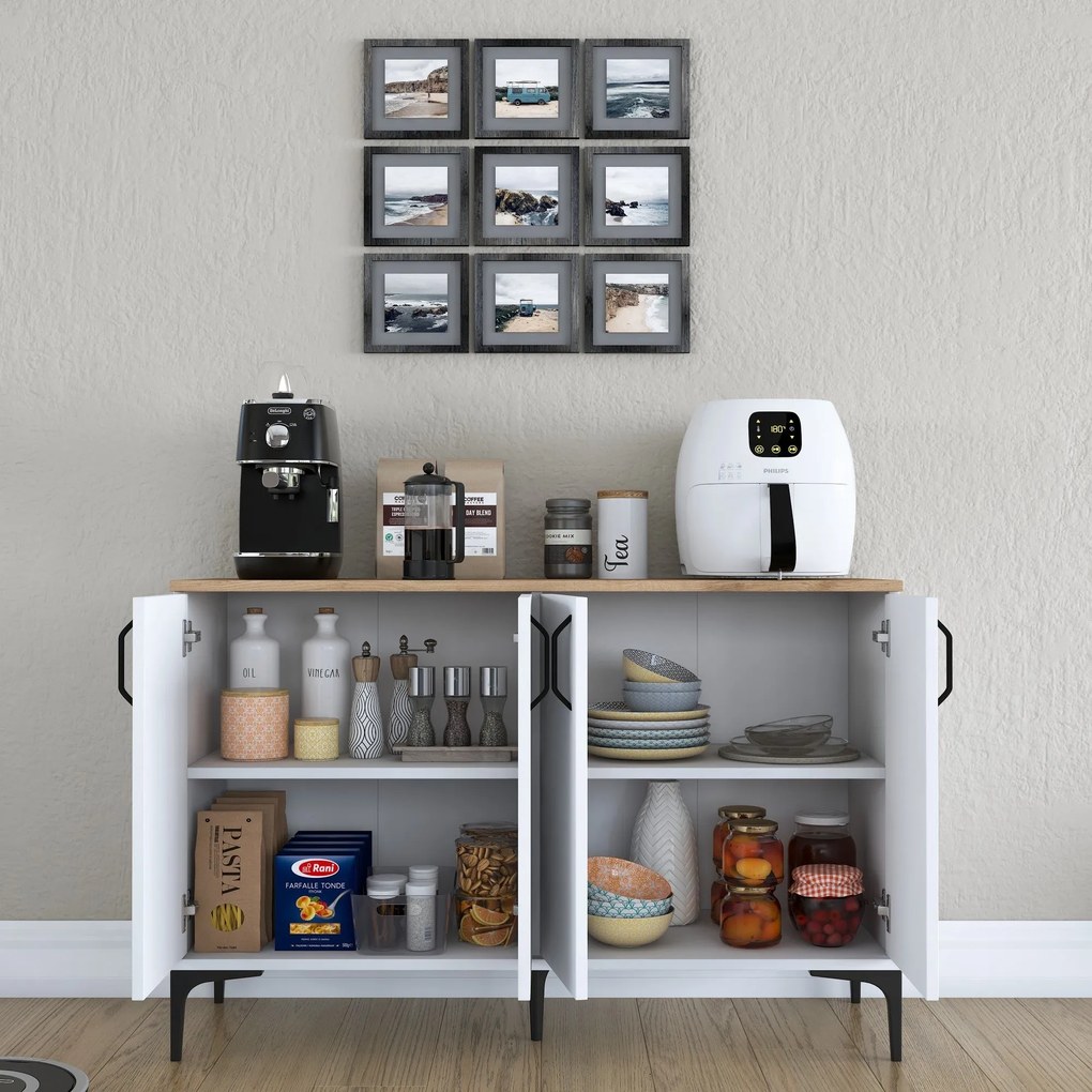 Armário Multiusos JE162 – Branco e Nogal – 120x78,6x40 cm