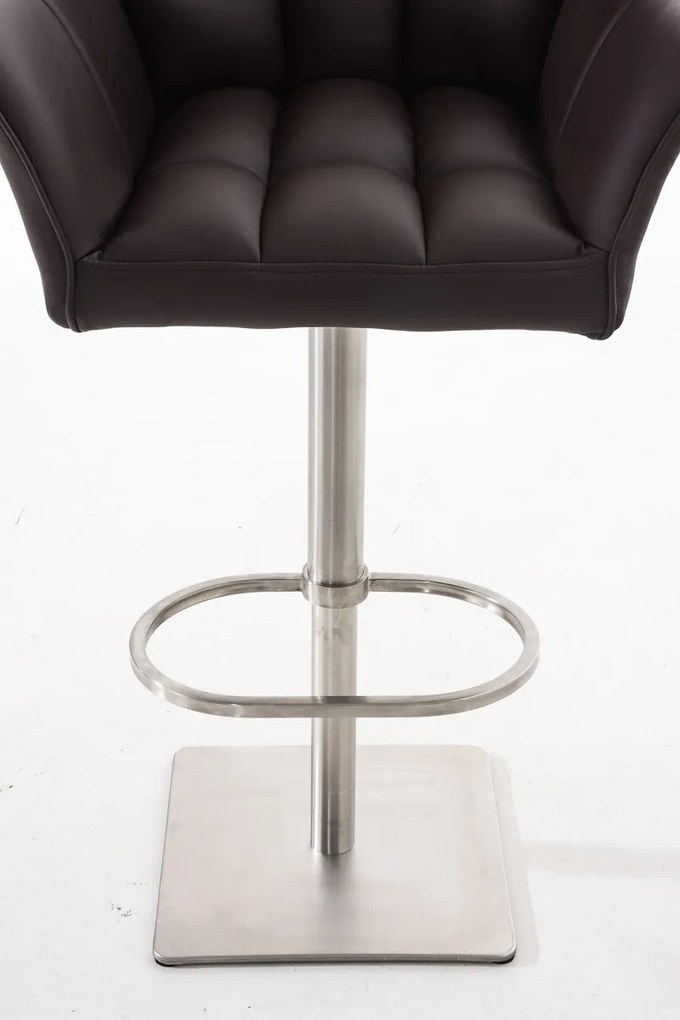 Banco de bar Damaso em couro sintético e estrutura prateada 64 x 88-113 x 45 cm Castanho
