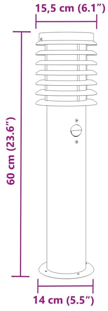 Candeeiro de chão para exterior c/ sensor 60 cm aço inox. preto