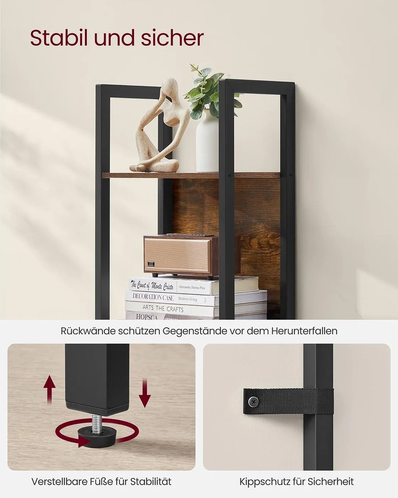 Estante com gaveta e estrutura em aço com design industrial 24 x 40 x 165 cm Castanho vintage + Preto