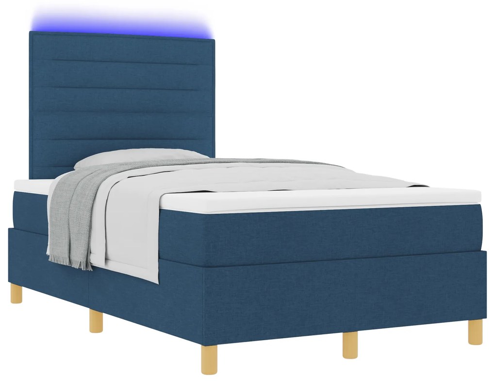 Cama Box Spring com Colchão & LED Azul 120x190 cm Tecido