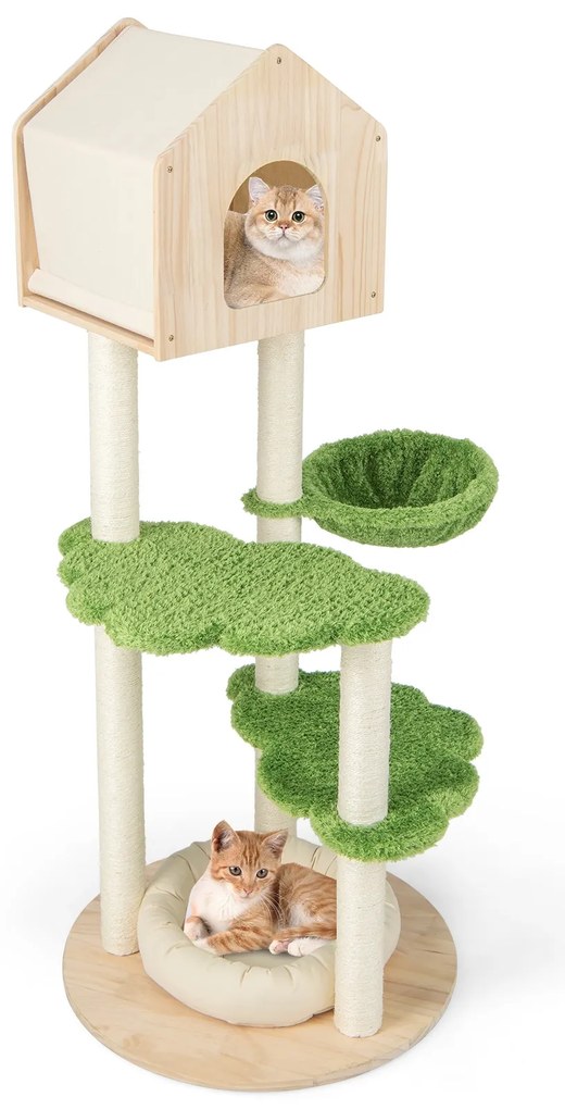 Árvore para gatos de 38 polegadas para ambientes internos com postes de arranhar de sisal totalmente envoltos - Verde