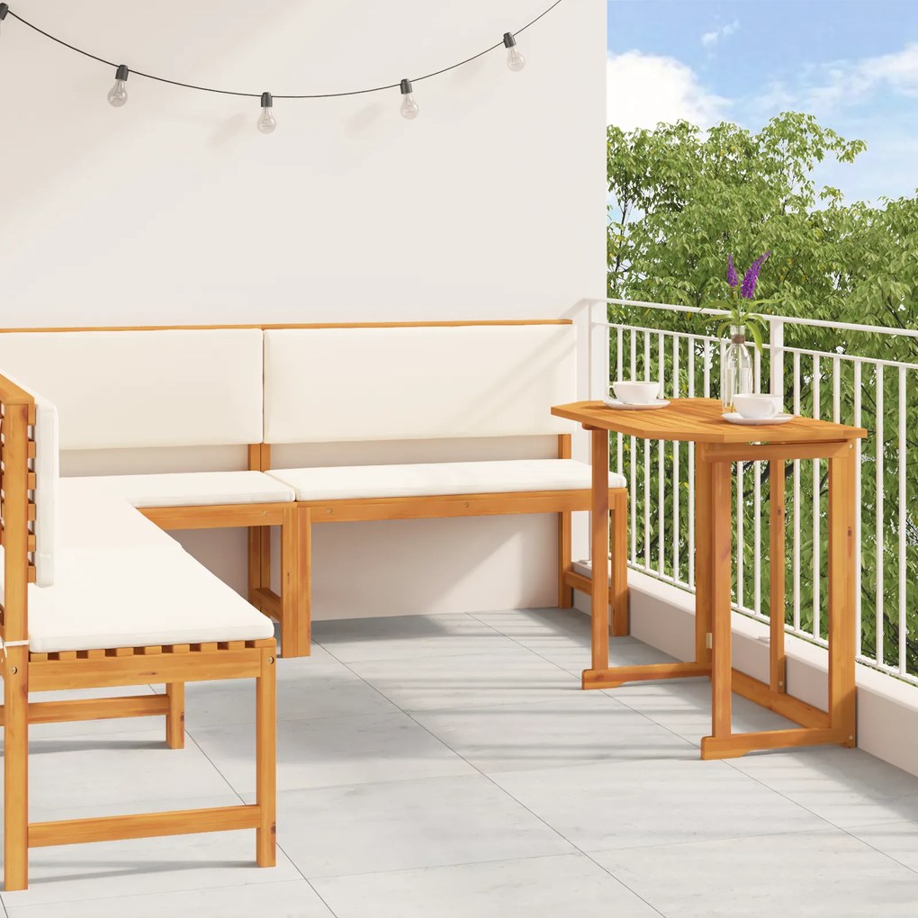Conjunto de Jantar para o Jardim com 4 Peças e Almofadas em Madeira Sólida de Acácia