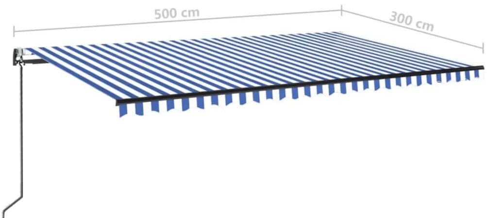 Toldo automático LED e sensor de vento 500x300 cm azul e branco