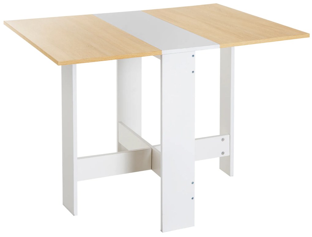 HOMCOM Mesa Sala de Jantar Dobrável Mesa Auxiliar de Cozinha com Laterais Dobráveis Desenho Moderno 103x76x73,5 cm Madeira e Branco