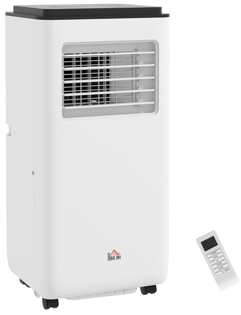 HOMCOM Ar Condicionado Portátil 10000 BTU 2900W Arrefecedor Ventilador Desumidificador 5 em 1 para Quarto 22m² 33x28x70,4 cm Branco | Aosom Portugal