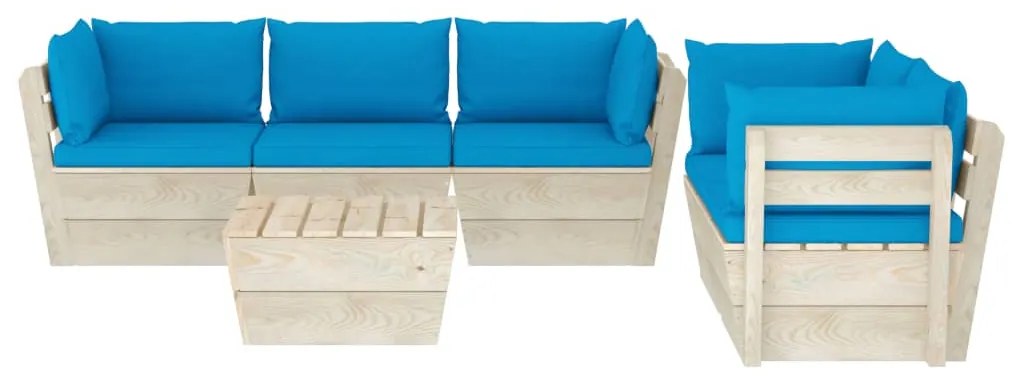 6 pcs conjunto lounge de paletes + almofadões madeira de abeto