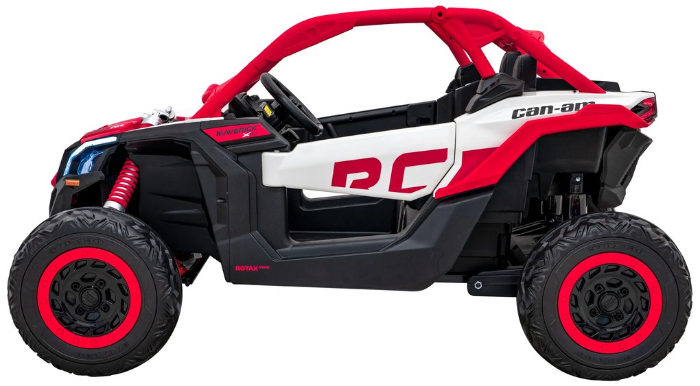 Carro elétrico para Crianças 24V 4x200W 2 Lugares, Buggy Can-Am Maverick Turbo RR Rodas de EVA, Assento de couro Vermelho