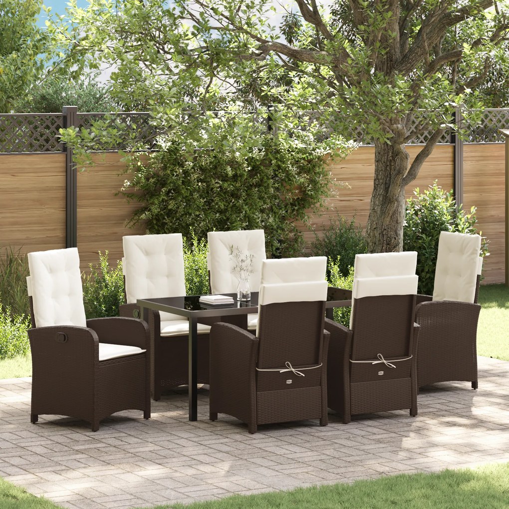 vidaXL Conjunto de Jantar de Jardim com 7 Peças e Almofadas Marrom Rattan Polietileno