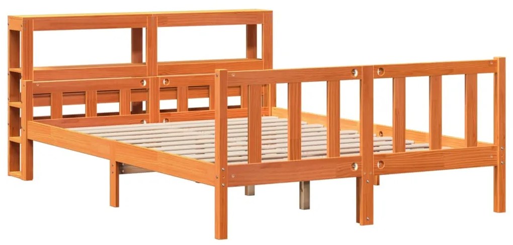 Estrutura cama c/ cabeceira 160x200cm pinho maciço castanho-mel