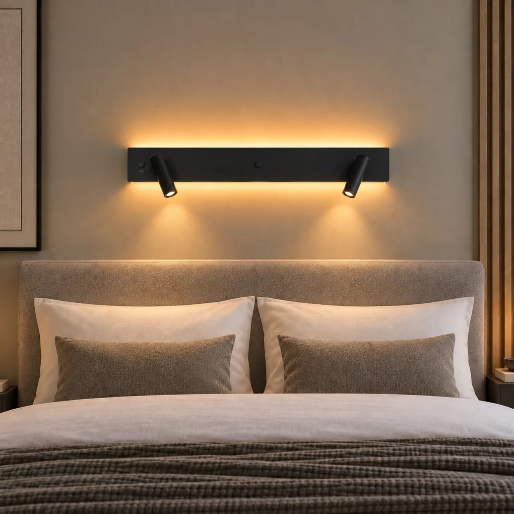 Candeeiro de Parede Moderno Preto de 2 Luzes Incl. LED com Retroiluminação e USB-C - Longly