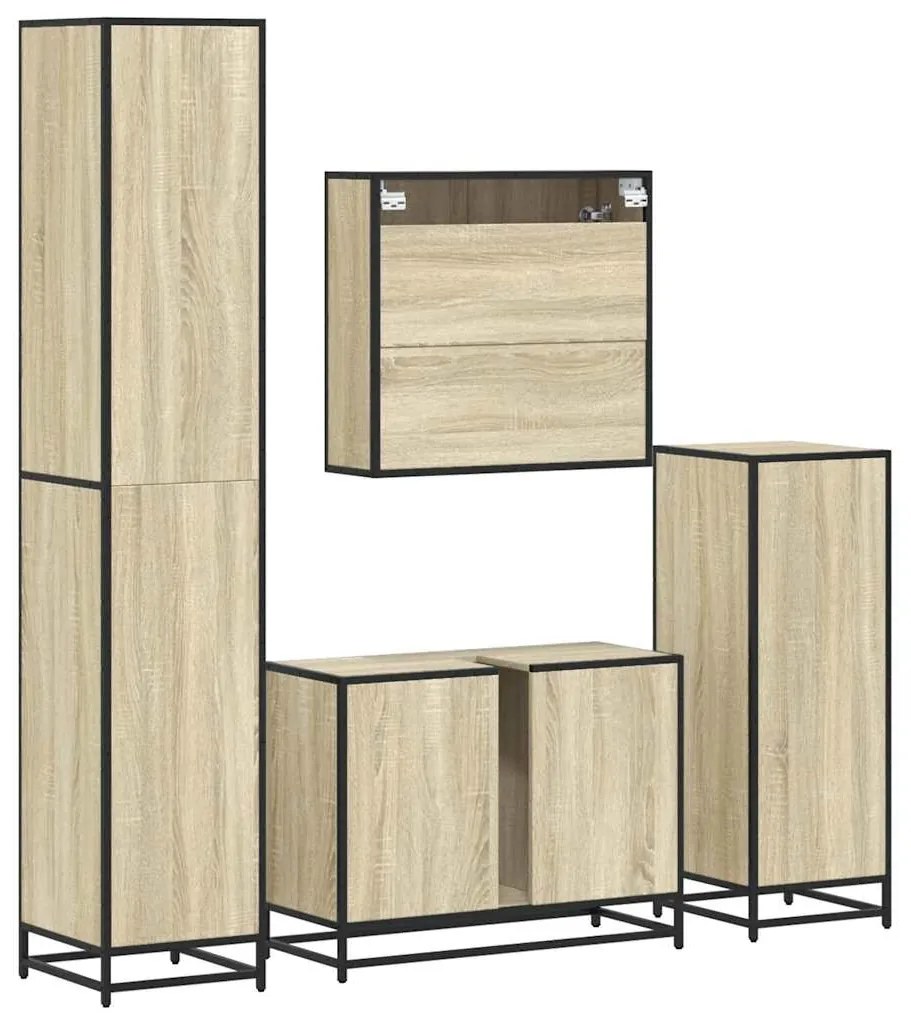 4 pcs conj. móveis casa banho derivados madeira carvalho sonoma