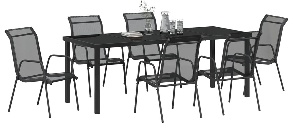 Conjunto de Jantar de Jardim 7 Peças Preto Textilene e Aço