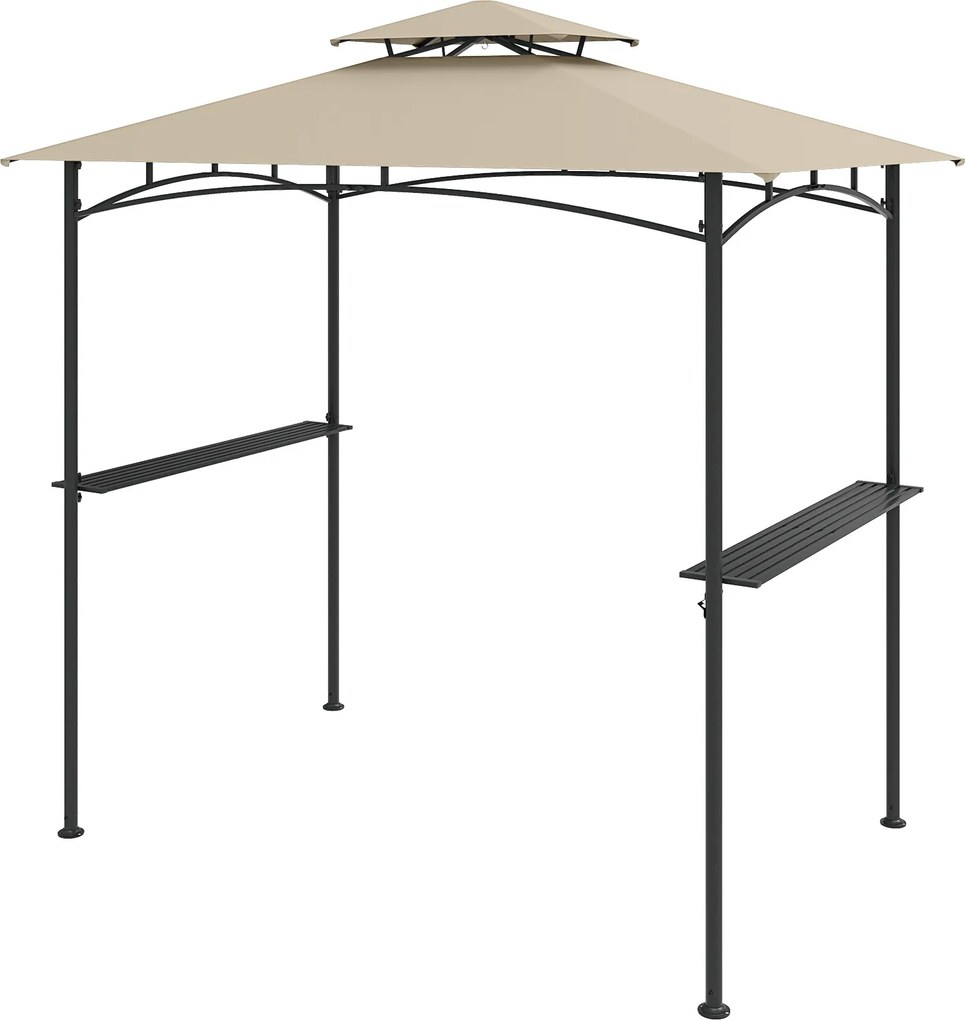 Tenda para churrasco 242 x 150 cm (GRELHADOR NÂO INCLUIDO) com teto duplo, 2 prateleiras, 6 ganchos e Estrutura metálica Bege