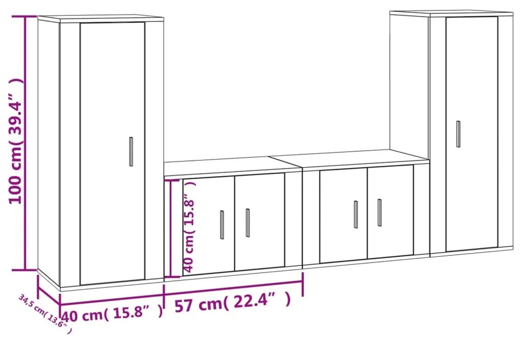 Conjunto móveis de TV 4 pcs madeira processada preto