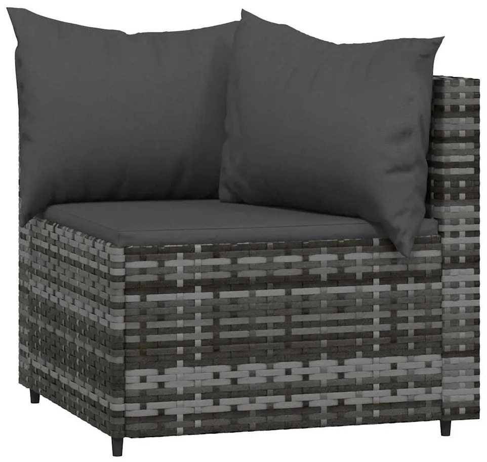 3 pcs conjunto lounge de jardim c/ almofadões vime PE cinzento