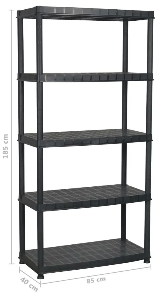 Unidade com 5 prateleiras 85x40x185 cm plástico preto