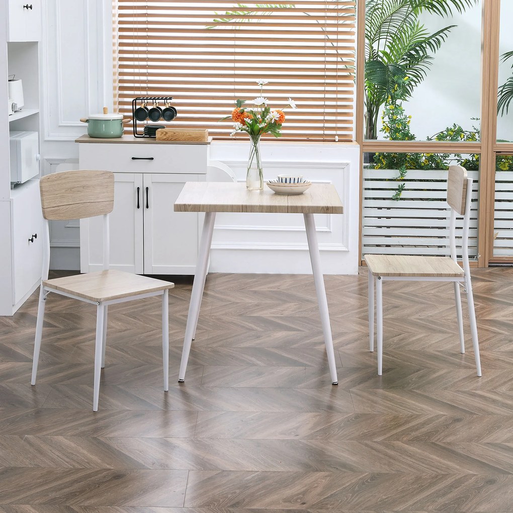 Conjunto de mesa de jantar quadrada de 3 peças com 2 cadeiras para cozinha e sala de jantar, tampo em MDF e estrutura em metal branco