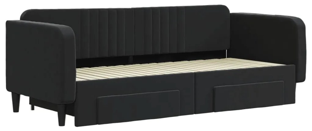 Sofá-cama com gavetão e gavetas 90x200 cm veludo preto
