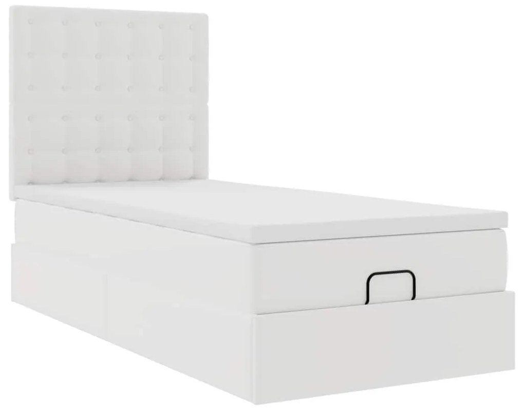 Cama otomana com colchão 80x200 cm couro artificial branco