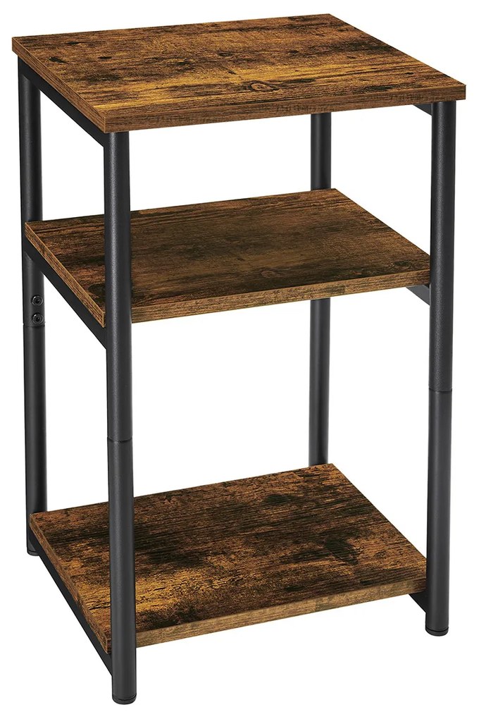 Mesa lateral VASAGLE, mesa de cabeceira, mesa lateral com 2 prateleiras de armazenamento, mesa alta e fina, estrutura de aço, para sala de estar, sala de estar, quarto, industrial, marrom rústico e preto LET273B01