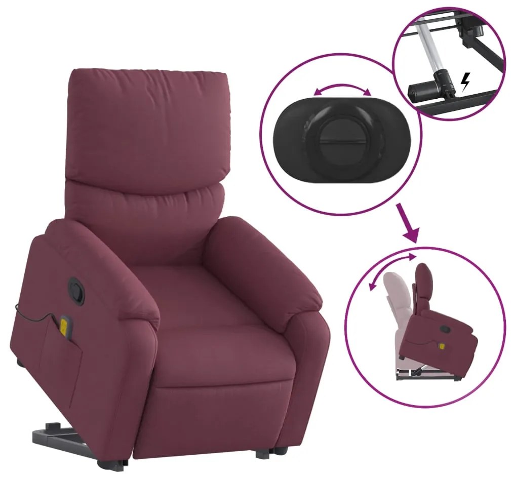 Poltrona reclinável elevatória de massagens tecido roxo