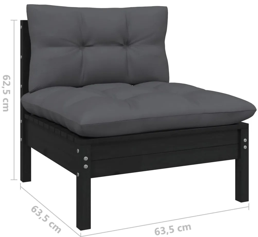 5 pcs conjunto lounge jardim c/ almofadões pinho maciço preto