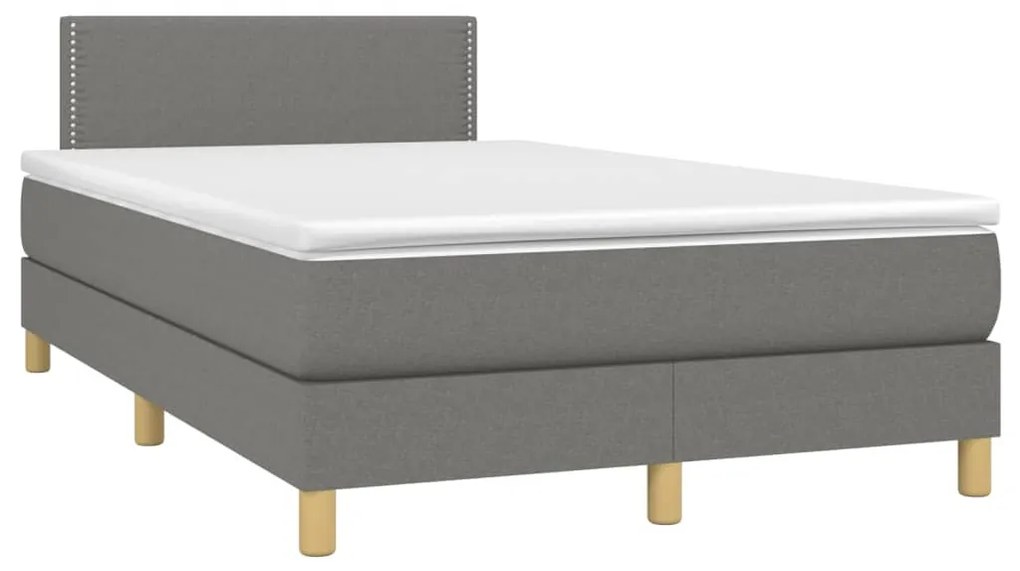 Cama box spring c/ colchão e LED 120x200 cm tecido cinza-escuro