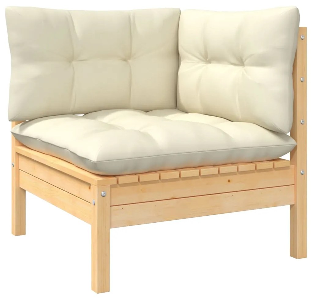 4 pcs conjunto lounge jardim c/ almofadões creme pinho maciço