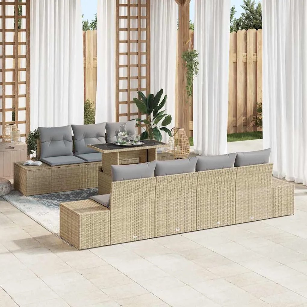vidaXL Sofá de Jardim 8 Peças com Almofadas Bege em Rattan Sintético