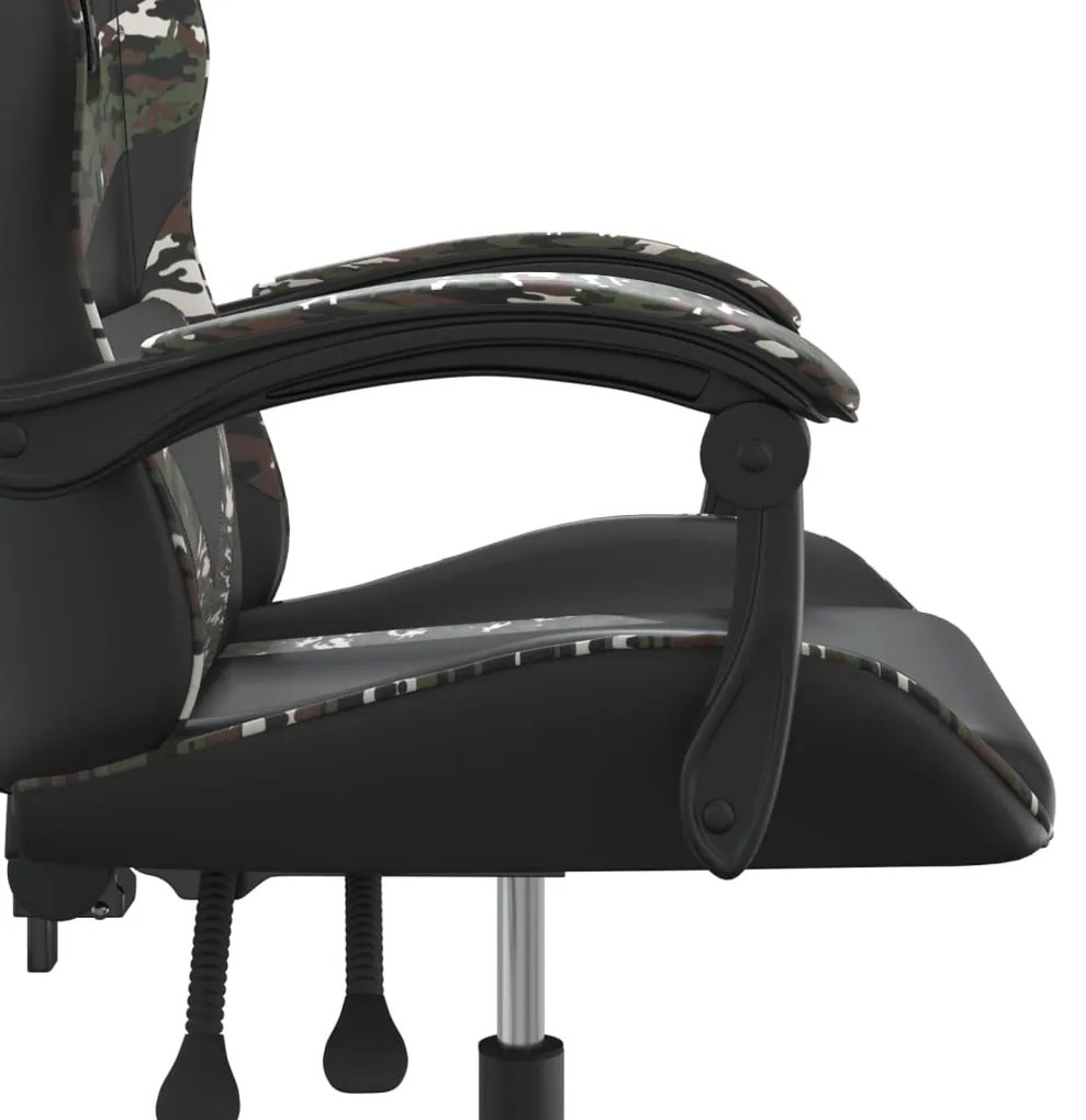 Cadeira gaming giratória couro artificial preto e camuflado