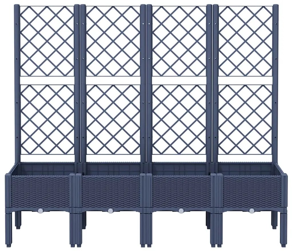 Vaso/floreira de jardim c/ treliça 160x40x142 cm PP cinzento azul