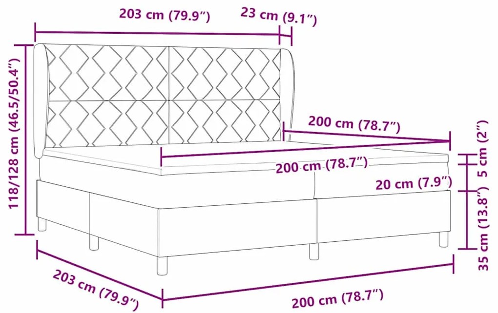 Cama com Estrado e Colchão Cinza Escuro 200 x 200 cm em Veludo.