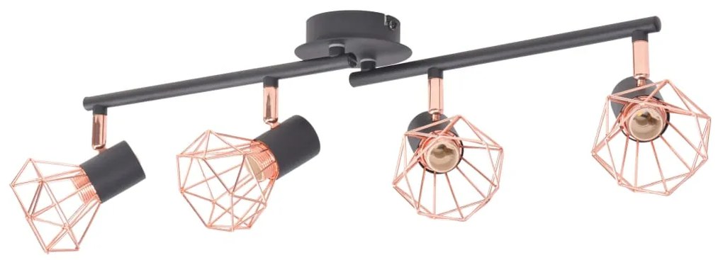 vidaXL Candeeiro de teto com 4 focos E14 preto e cobre