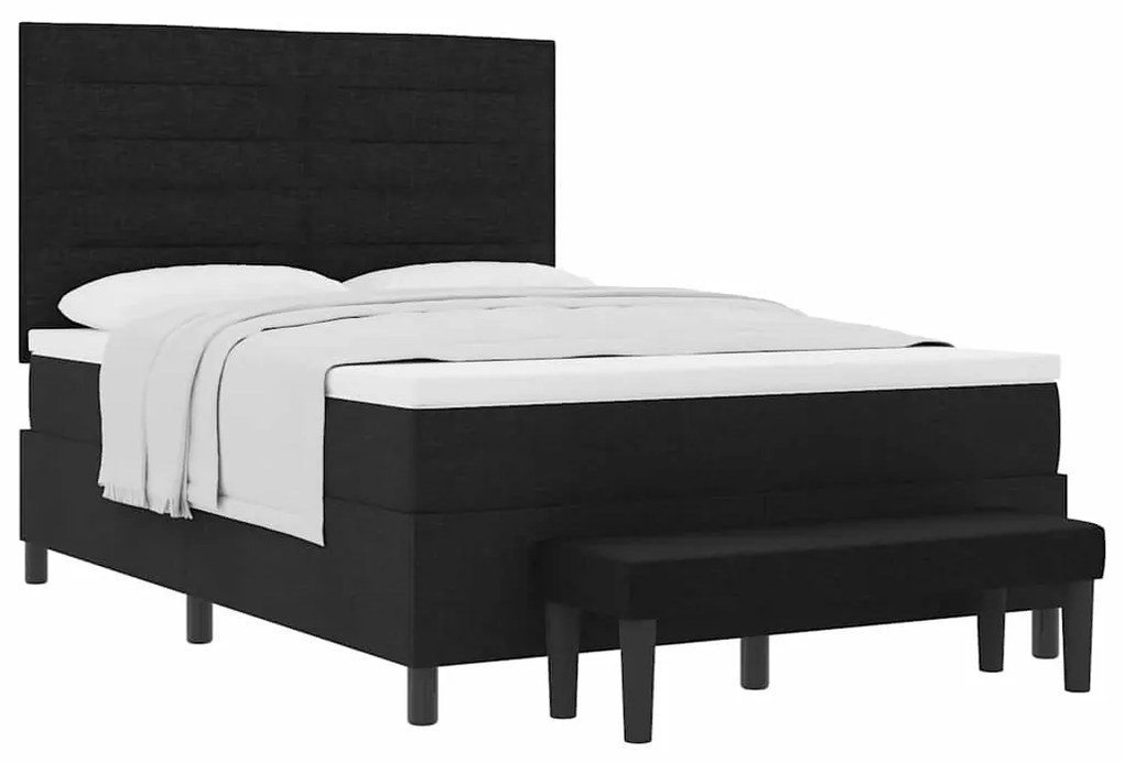 Cama Box com Colchão &amp; Banco Preto 160x200 cm Tecido