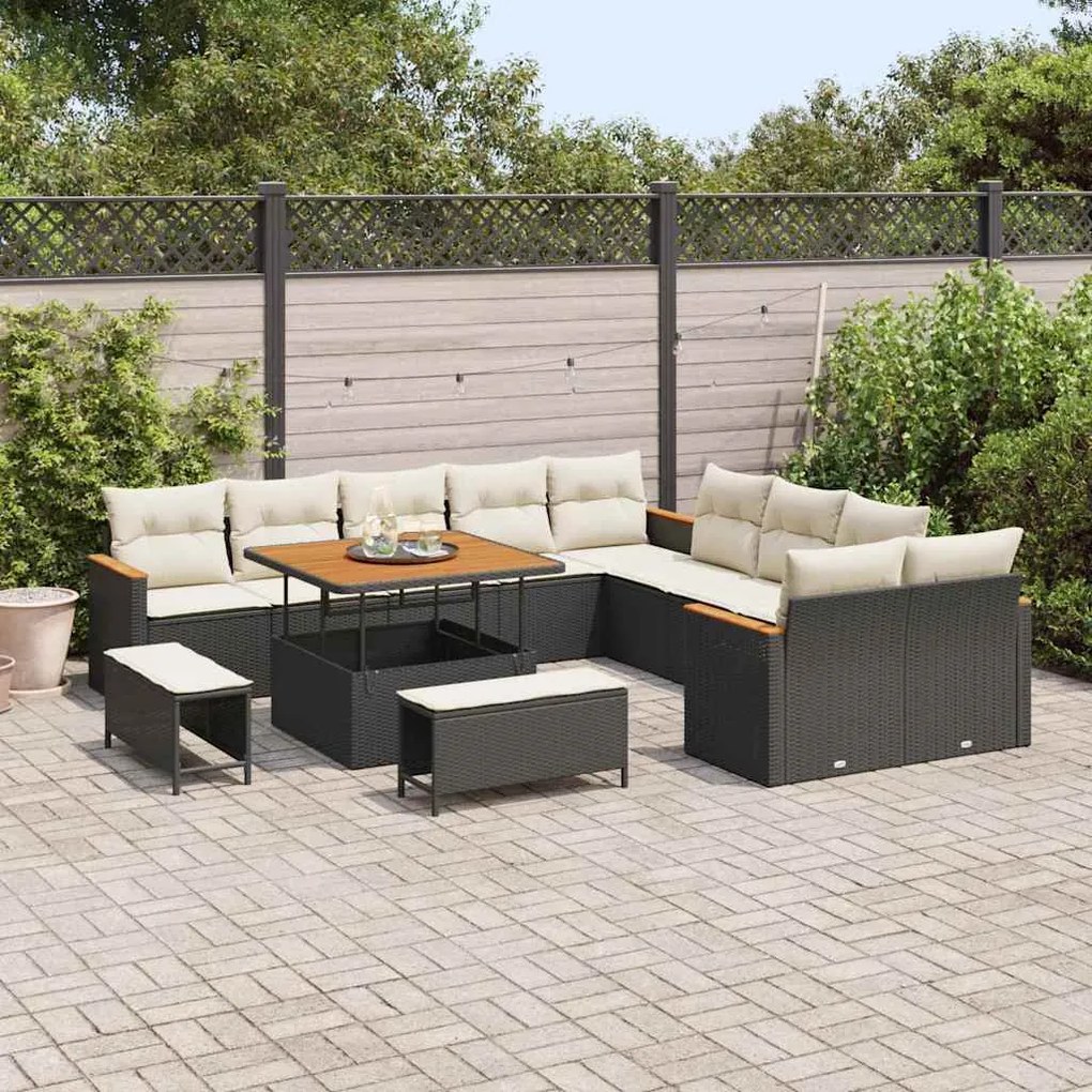 Conjunto de Sofá de Jardim vidaXL de 13 Peças com Almofadas Preto Ratt
