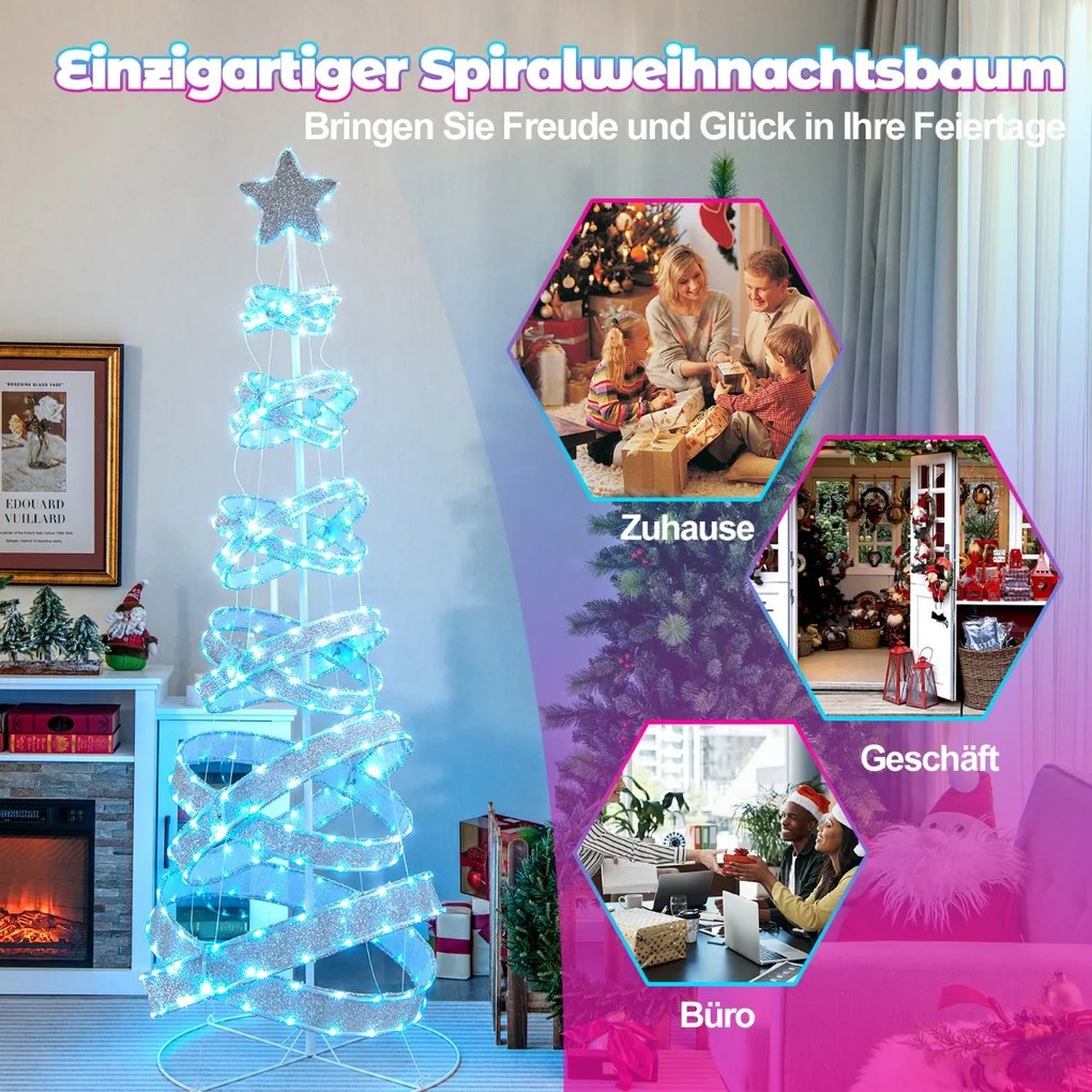 Árvore de Natal de LED de 170 cm com luzes que mudam de cor e 6 modos de luz e letras e estrela