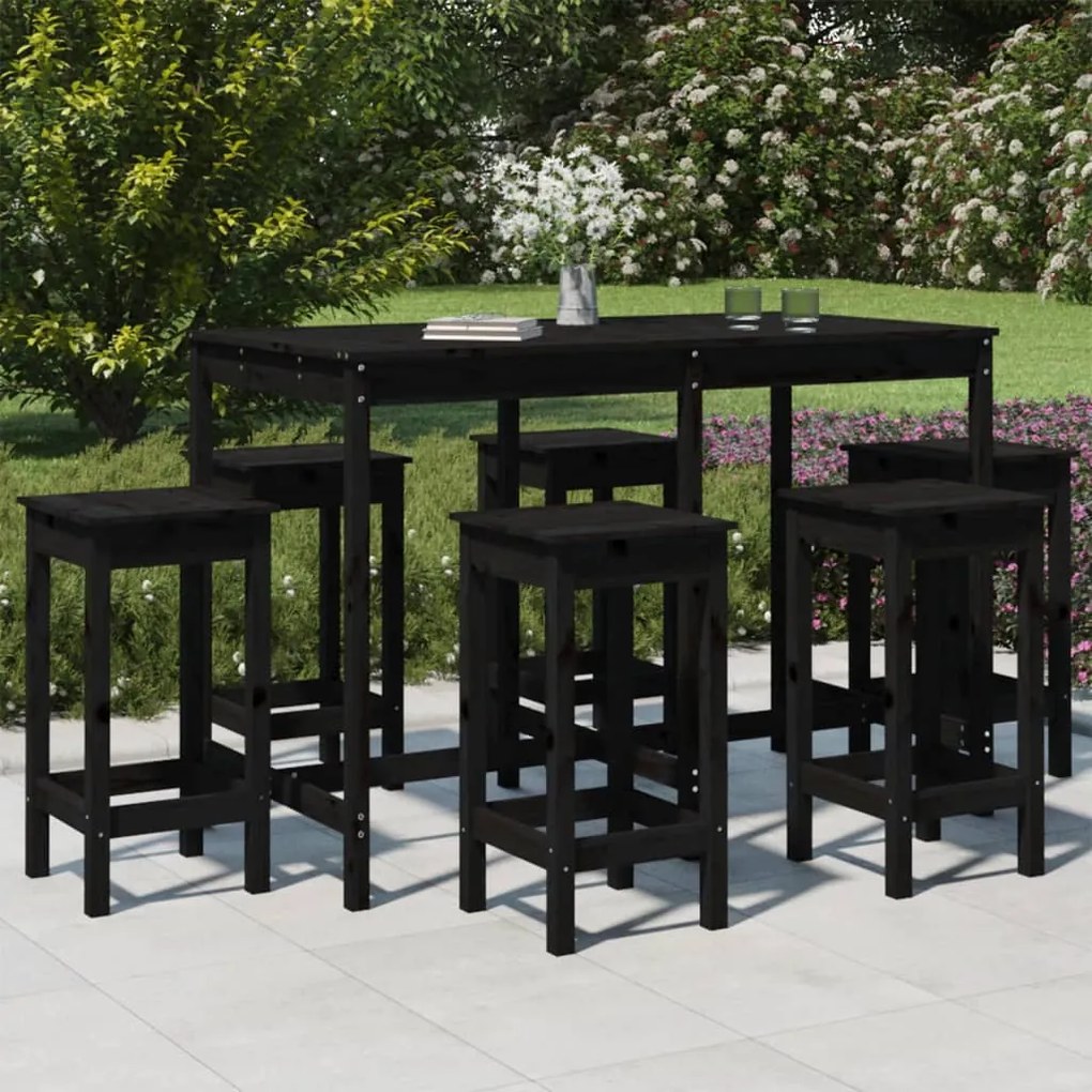vidaXL 7 pcs conjunto de bar para jardim pinho maciço preto