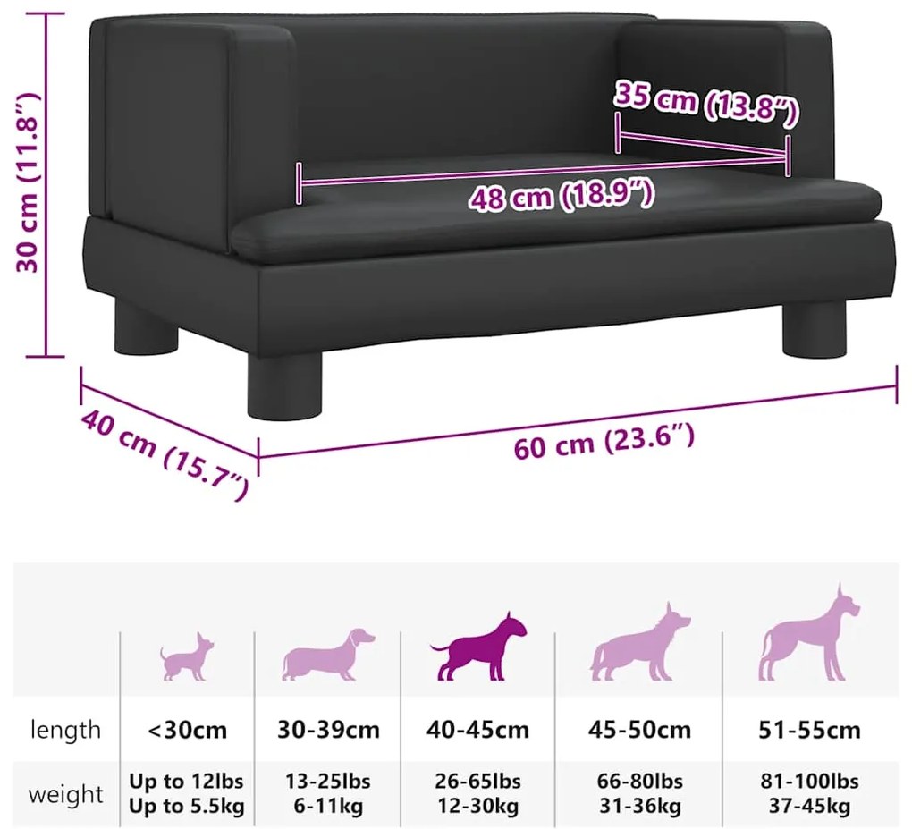 Cama para cães 60x40x30 cm couro artificial preto