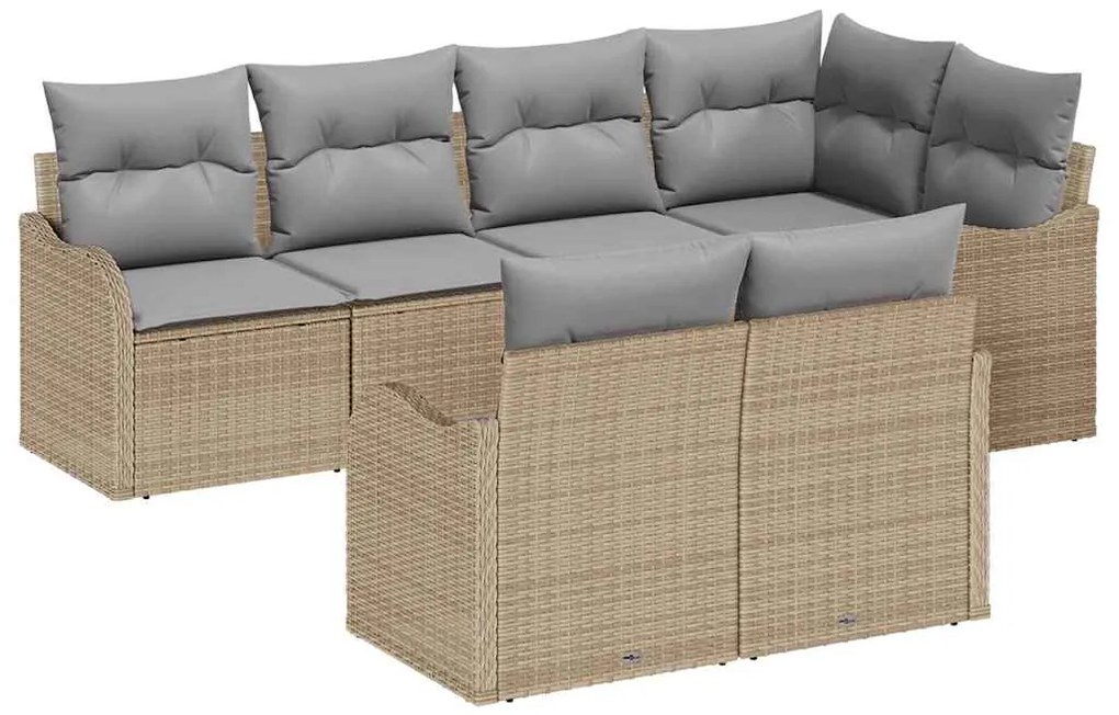 Conjunto de Sofá de Jardim vidaXL de 7 Peças com Almofadas de Rattan B