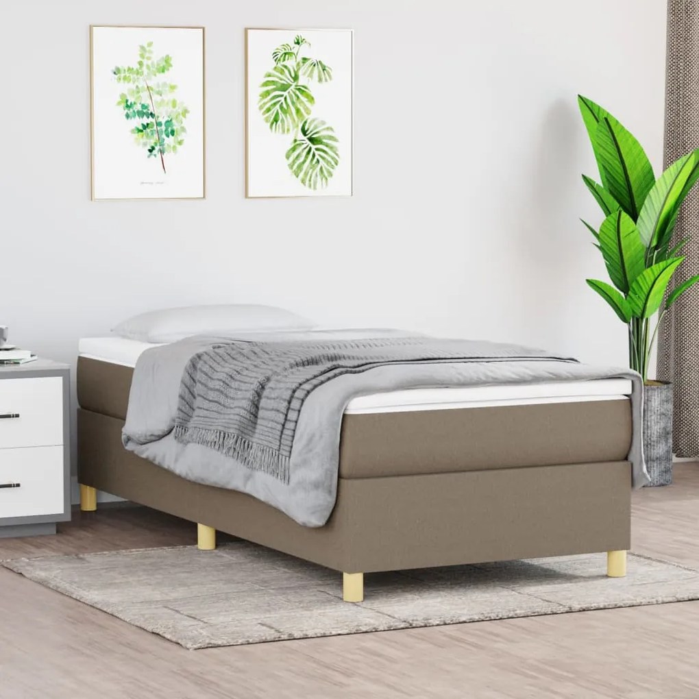 vidaXL Estrutura de cama com molas sem colchão 100x200 cm tecido cinza-acastanhado