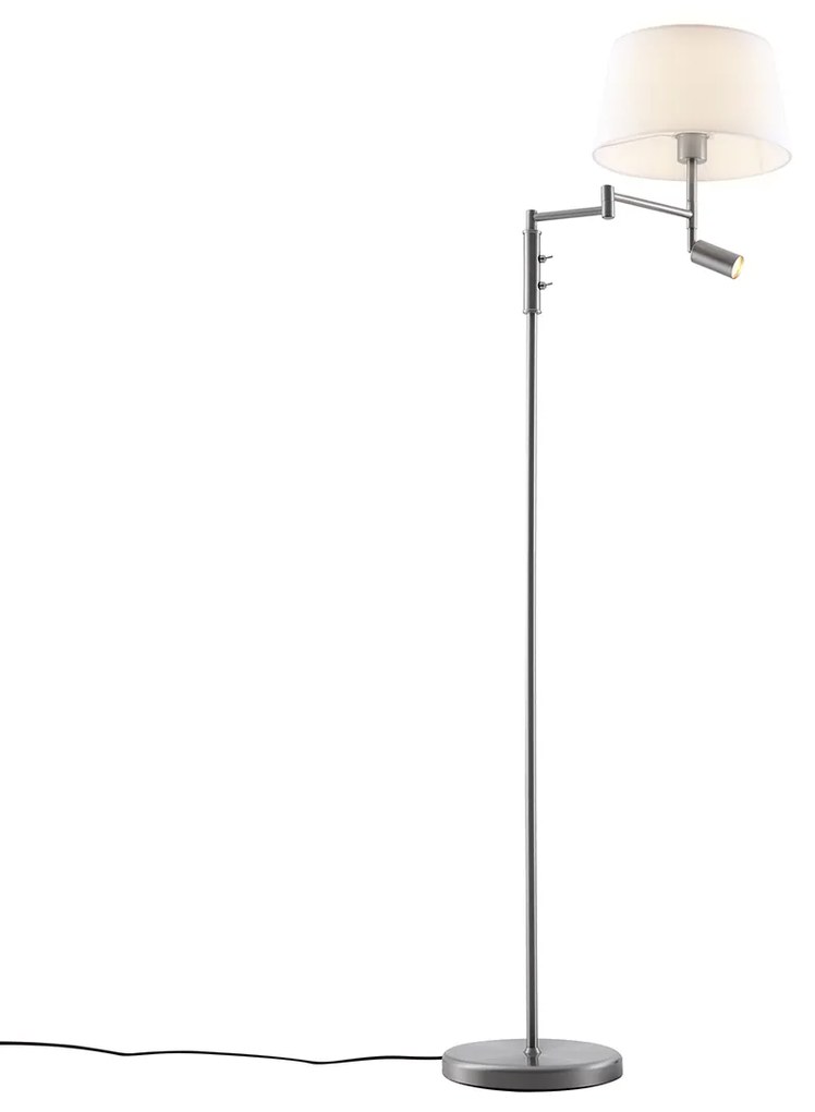 Candeeiro de pé em aço com cúpula branca e luz de leitura ajustável - Ladas