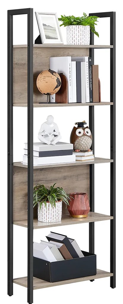 Estante de pé com 5 níveis de prateleiras abertas 62 x 24 x 165 cm Preto-Greige