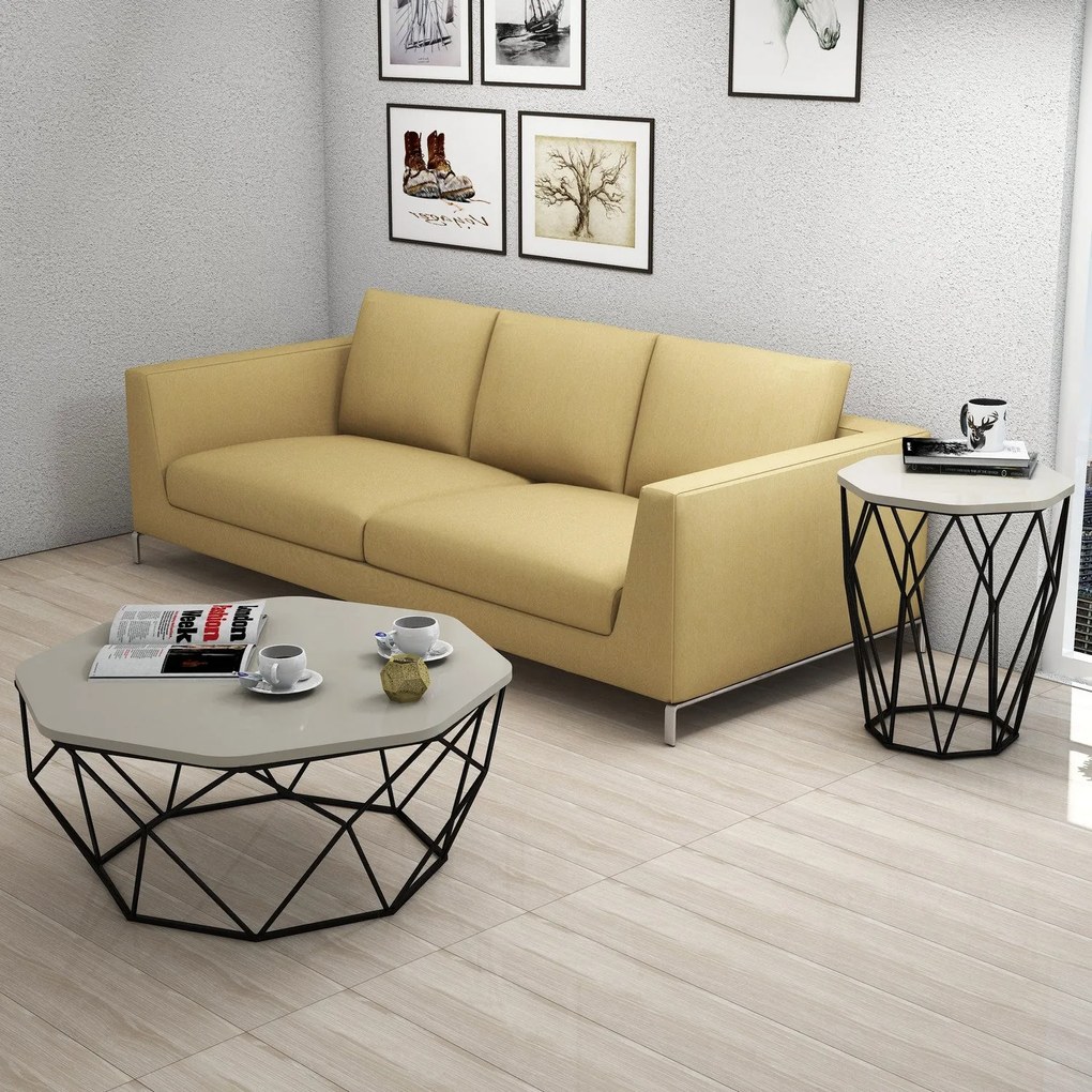 Mesa de Apoio Sofya – Creme e Preto – 46x57x46 cm